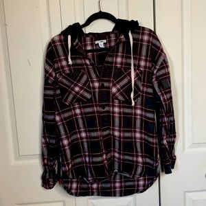 Button Down Plaid Hoodie